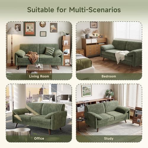 ONBRILL 64.5" Loveseat Sofa, Chenille Loveseat Couch for Living Room, 23.2" Deep Seat Love Seat with Padded Arms, Comfy Modern Small Couches for Bedroom, Small Spaces, Dorms, Office, Green 6