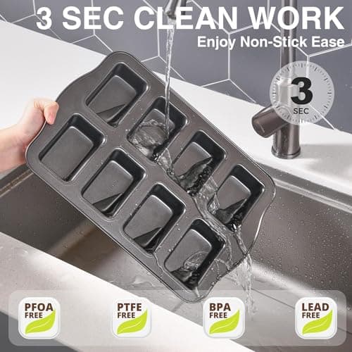 HONGBAKE 2 Pack Mini Loaf Baking Pans 8-Cavity, Nonstick Small Cornbread Pan, Tiny Banana Bread Pan Set, Heavy Duty Brownie TIn, Dark Grey 7