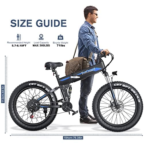 Wooken 26" x4.0 Fat Tire Electric Bike, Folding Electirc Bike for Mountain Commuter, Peak 1000W Motor 21.6 MPH, Ebikes for Adults with 48V/10.4Ah Removable Battery, Suspension Fork, 21 Speed Ebike 5