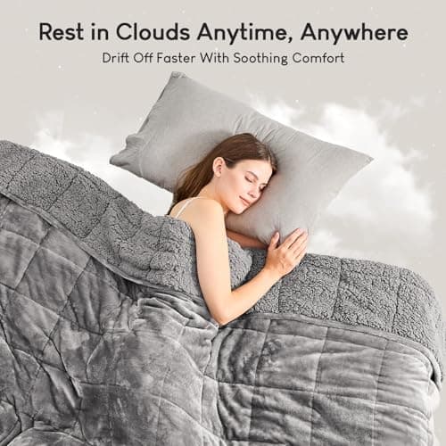 Cottonblue Sherpa Fleece Weighted Blanket 15 lbs for Adult, Flannel Cozy Plush Bed Blankets, Fuzzy Sherpa Weighted Blankets Full Size, Minky Soft Blanket for Sofa Bed, 48 x 72 inches, Grey 8