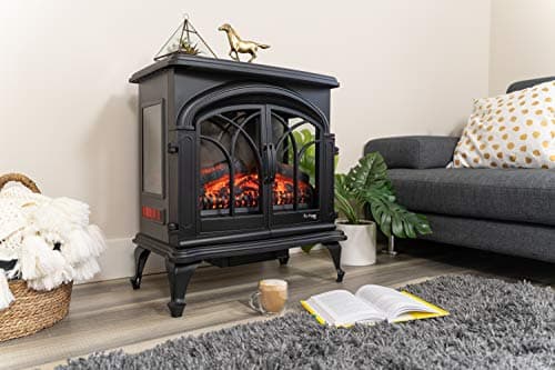 e-Flame USA 28" XL Denali Portable Freestanding Electric Fireplace Stove - 3-D Log and Fire Effect (Black) 6