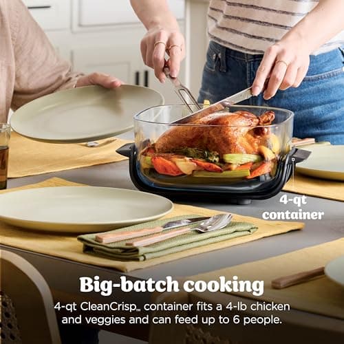 Ninja Crispi 4-in-1 Glass Air Fryer | 450°F | Non-Toxic | 4QT & 6-Cup Glass Containers w/Lids | Microwave, Freezer, Dishwasher Safe | Max Crisp, Air Fry, Bake, Recrisp | Stone | FN101ST 6