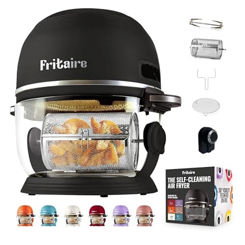 Non Toxic Air Fryer™ Pro | 9-in-1 Glass Air Fryer | Self-Cleaning | 5 Quart | Rotisserie and Tumbler | 400F Vortex For Even Cooking, BPA-Free Teflon Free, Recrisp, Roast, Bake, Black