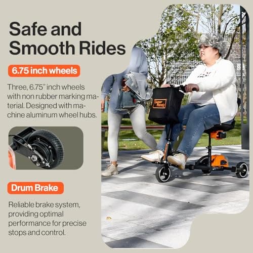 SuperHandy Passport Mobility Scooter for Adults- Foldable, 3 Wheel, Airline Travel Friendly - 13 Mile Range, Includes 2 Removable 44.4V Lithium-ion Batteries & Charger (275 Lbs) 7