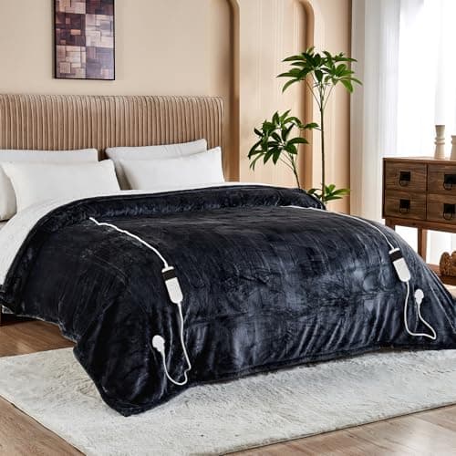Cushious Electric Heated Blanket Throw 50''x60''Size Faux Fur Heating Blanket 10 Heating Settings, 1-8h Timer & Overheat Protection, Machine Washable, Soft Flannel and Sherpa Full Body Warmth