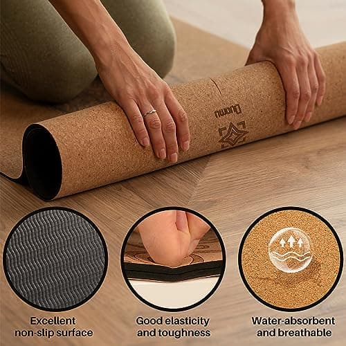 Cork Yoga Mat - 5mm Thick，Natural Organic Cork Sports Mat Environmental Protection TPE Anti Slip and Sweat-absorbing, Suitable for Yoga Pilates Meditation Outdoor Fitness(72-Inch x 24-Inch) 3