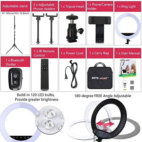Upgraded 18 inch LED Ring Light with Tripod Stand, Selfie Ring Light with Touch Panel for Makeup Studio Portrait YouTube Vlog Video Shooting with Carrying Bag and Remote Controller, CRI>90 5