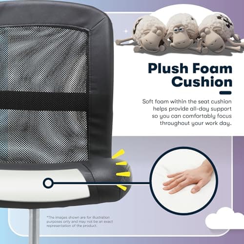 Serta Essential Armless TaskChair, Small Desk Chairs with Wheels, Breathable Mesh Back and Faux Leather, Quality Foam Cushion Seat for Comfort, Minimal Design for Vanity Table, Black 8