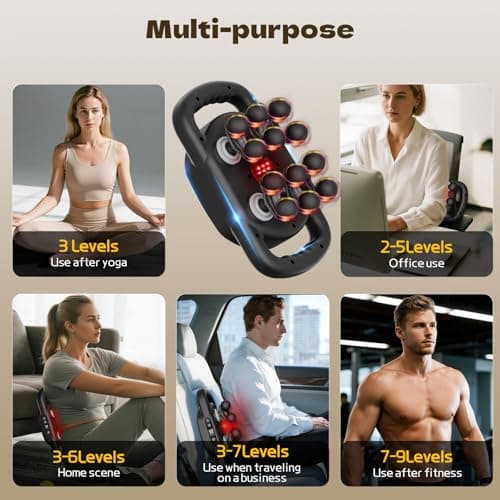 12 Head Massage Gun Deep Tissue with 9 Levels & 9 Modes,Cordless Electric Percussion Massager Tool for Back/Neck/Shoulder/Hand/Leg/Feet/-Full Body Muscle Pain Relief,Ideal Gifts for Men/Women/Mum/Dad 5