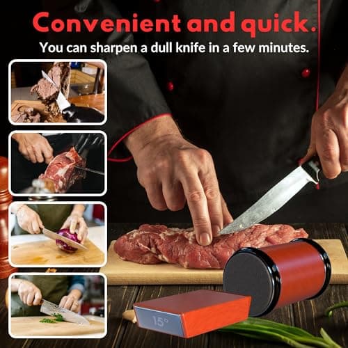 Rolling Knife Sharpener Elebe, Fancy and Accurate Dispenser Kit with Wheels Knife Sharpener Stainless Steel, Wood Color Sharpening Angles 15/20 5