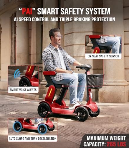 Glashow S3 Mobility Scooter for Seniors - 25 Miles on 1 Charge, 6 MPH Max, 265lbs Loading, Foldable Lightweight Mobility Scooters for Adults All Terrain Travel 6