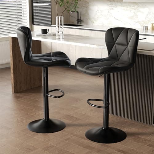Nalupatio Modern Bar Stools Set of 2, Adjustable Faux Leather Upholstered Swivel Bar Stools, Counter Height Bar Chairs with Back for Kitchen Island, Black 6