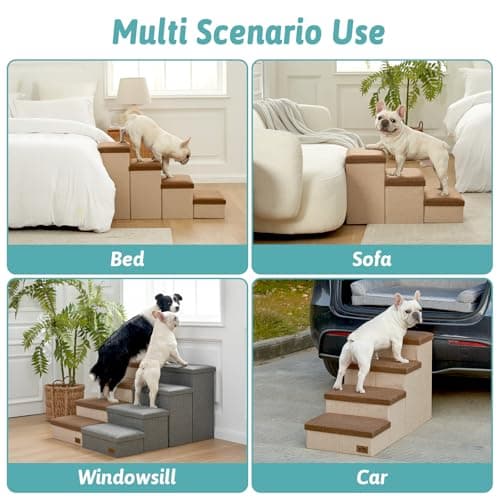 Dog Stairs with Storage, 4-Step Wider Sturdy Dog Steps for Small/Medium/Large Dogs and Older Cats, Folding Doggie Ramp for Bed/Couch/Car Hold Up to 180 lbs (22" H, Brown) 7