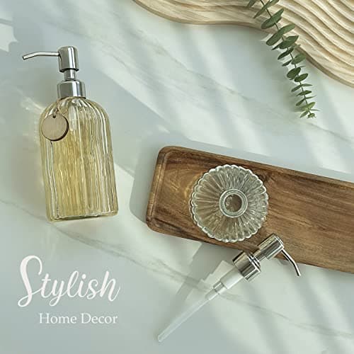 JASAI 2PACK 18 Oz Glass Soap Dispenser with Rust Proof Stainless Steel Pump, Refillable Hand Soap Dispenser with Vertical Stripe, Premium Bathroom soap Dispenser for Kitchen & Bathroom 5