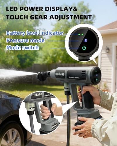 Cordless Pressure Washer 1080PSl Portable High Pressure for Car Wash Outdoor Cleaning, Handheld Power Washer with 6-in-1 Adjustable Nozzle, Foam Cannon for Fences/Driveways/Patios/Home (1X 4Ah) 5