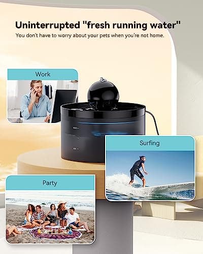 Cat Water Fountain: 67oz/2L Cat Fountain with Ball - Super Quiet Pet Water Fountain - Cat Fountain with Filter for Keeping Water Purified - Built-in Led Light Attracting Cats to Drink Water GOOSTOO 5