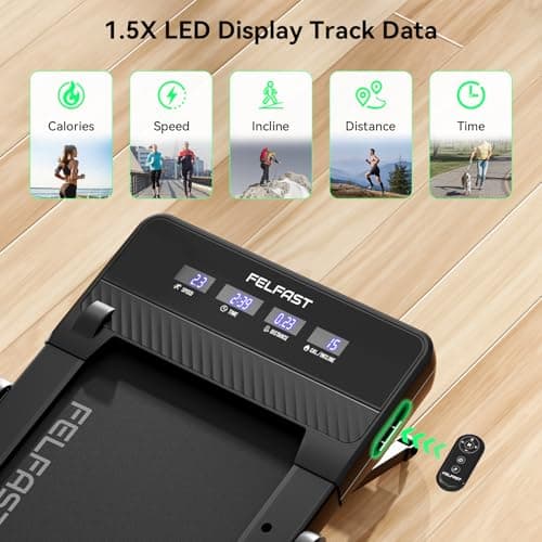 FelFast Walking Pad Treadmill with 15% 9° 8 Level Auto Incline, 2-in-1 Under Desk Foldable w/Remote Control, 12 HIIT Mode, 265 Lbs Max, 7.6 MPH Max, Portable Mini Treadmill for Office Home 6