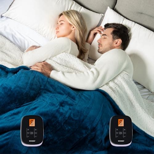 WOOMER Electric Blanket King Size 100" x 90", Heated Blanket with Dual Controllers, 0.5-12 Hours Timer & 10 Heating Levels, ETL Certified, Navy Blue Velvet & White Sherpa, Machine Washable