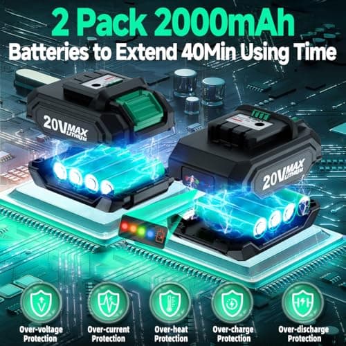 K I M O. Cordless Leaf Blower Vacuum Combo 4 in 1, 3 Nozzles &3 Modes for Inflation & Deflation, Extended Tube & Variable Speed, 20000RPM 150MPH, 2x2000mAh Battery Powered Leaf Blowers for Lawn Care 7