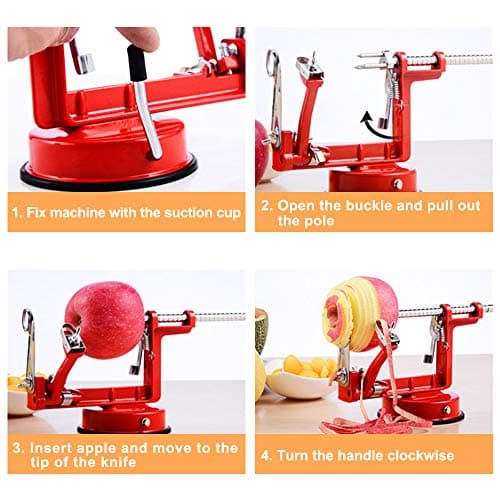Apple Peeler Slicer Corer 3 In 1, Potato Peelers, Stainless Steel Heavy Duty with Suction Cup Base (vermilion) 5