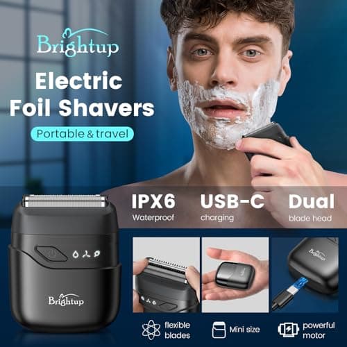 Brightup Electric Foil Shavers for Men, Mini Electric Razor for Shaving Face, Compact Travel Shaver with Floating Blades, Waterproof Wet/Dry Razor USB C Rechargeable 7