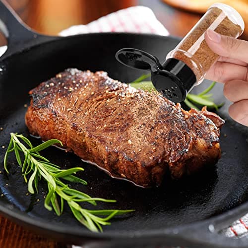 Geiserailie 6 Pieces Plastic Salt and Pepper Shakers with Lid 3.5 oz Clear Spice Seasoning Bottle Containers Moisture Proof Dispenser for Storage Salt Sugar Spice Herbs and Powders(Black) 6