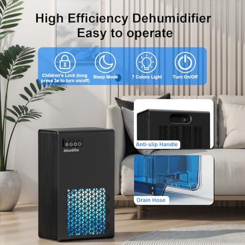 FancyBark Dehumidifiers for Home, 99oz Water Tank Dehumidifier for Bedroom Basement Bathroom RV with Auto Shut Off, Drain Hose, Sleep Mode, (black) 6