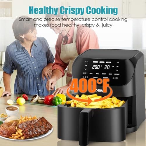 Air Fryer 6.2 QT Large Capacity Oilless Hot Air Fryers Oven 1500W Healthy Cooker with 8 Presets, Digital LCD Touch Screen, Visual Cooking Window, Non-Stick Basket, Included Recipe (Black-M) 5