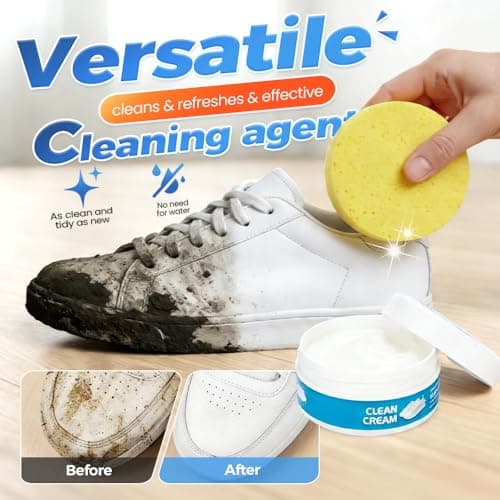 asfanst White Shoe Cleaner Cream, Multipurpose No-Wash Cleaning Paste with Sponge for Leather Sneakers and Soles, Removes Dirt and Stains (1) 6