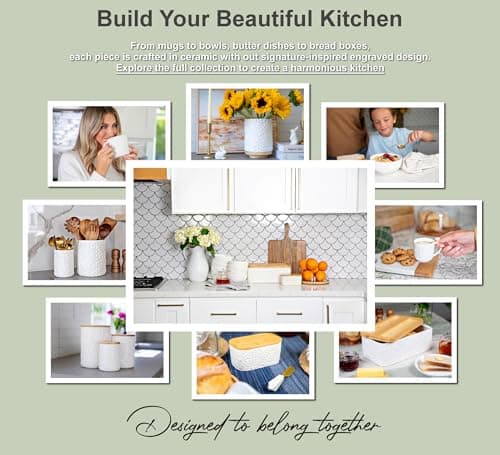 25DOL Large 7.3"+5.4" Engraved Ceramic Utensil Holder for Countertop, Cooking Utensils Organizer for Spatula, Large Utensils Crock for Kitchen Counter, Kitchen Decor, set of 2, White 9