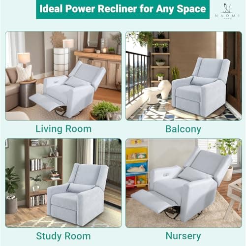 Naomi Home Tanya Luxury Motion Recliner Chair, Light Gray – Plush Upholstered Glider Rocker with USB Charging, Swivel, and Lumbar Support for Nursery Comfort, 275 lbs Capacity 9