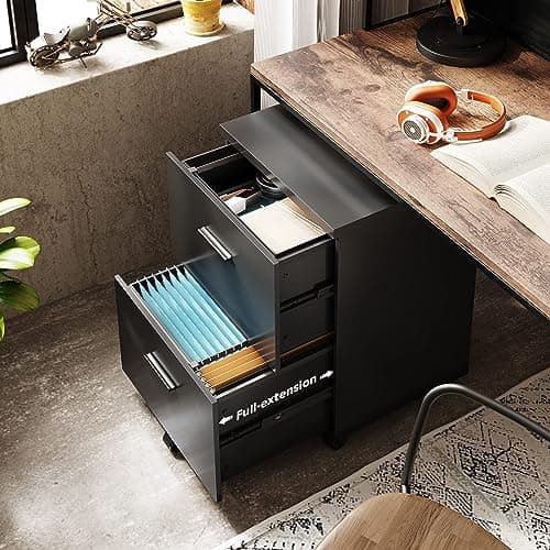 DEVAISE Wood File Cabinet, 2 Drawer Filing Cabinet for Home Office, Vertical File Cabinets with Wheels fits A4/Letter/Legal Size File, Black 5