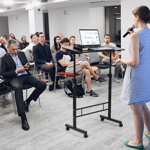 Small Standing Desk Adjustable Height,Rolling Computer Desk,Mobile Standing Desk with Wheels,Portable Stand Up Desk,Tall Computer Table,Adjustable Desktop Sit Stand Desk,Size 31.5x15.7 Inch Black 5