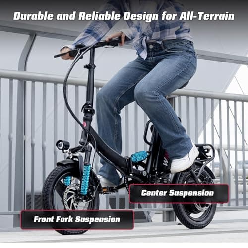 Windone S14 Electric Bike for Adults, Dual Shock Absorbers Ebike, Max 19MPH Speed & 28 Miles Range (PAS), 500W Peak Motor and Lightweight & Portable, 14" Foldable E Bike for Adults and Teens 6