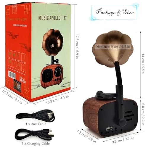 Tipmant Mini Classic Wireless Bluetooth Speaker Stereo Audio Retro Vintage Record Player Model Home Room Decor 6