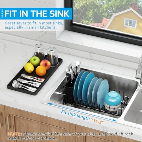 ANTOPY Sink Dish Drying Rack - Expandable Small Dish Rack Over Sinks with Silicone Drying Tray, Dish Drainer for Kitchen Counter with Cutlery Holder, Drying Rack Fit for 14’’-19’’ Kitchen Sink 4