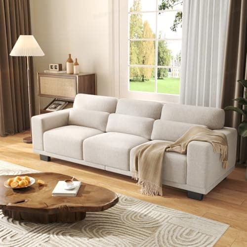 Pipishell 3 Seater Sofa Couch with Deep Seats and Wide Armrests, 89" Couches for Living Room, Comfy 3-Seater Futon Sofas, Modern Upholstered Couch with Removable Washable Cover, Linen Fabric, White