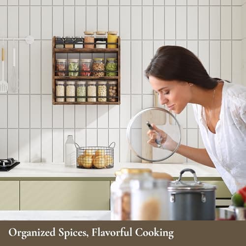 BCOZLUX Spice Rack Wall Mounted, Wood 3 Tier Spice Rack for Countertop, Vertical Spice Organizer for Spice Jars and Seasonings, Hanging Spice Shelf for Kitchen Cabinet, or Pantry, Rustic Brown 8