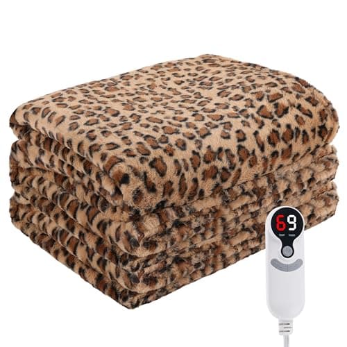 Eydna Electric Heated Blanket Twin Size 62"x84", Fast Heating, Soft Plush Microplush for Bed & Sofa, 1-10Hs Auto Off & 6 Heating Levels, Machine Washable, Gifts for Family-Brown Leopard Print