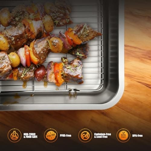 Stainless Steel Turkey Roasting Pan with Rack & Handles, Heavy Duty Food-Safe Turkey Pan Dishwasher Safe, Perfect for Cooking Turkey and Steak for Thanksgiving and Christmas (Standard) 8