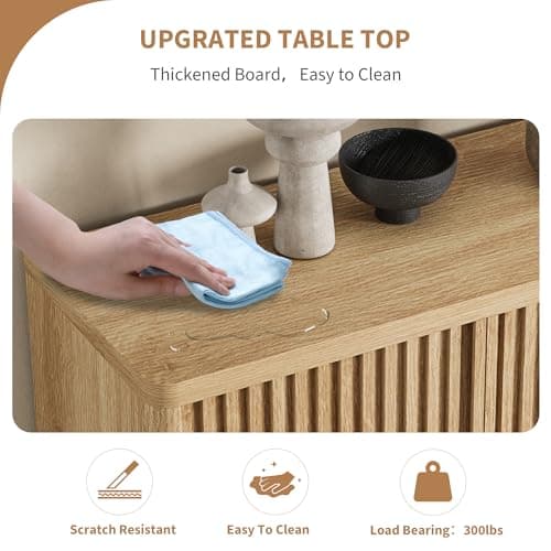 Garvee 31.5 Inch Shoe Cabinet, Large Shoe Storage Cabinet with Adjustable Shelves, Wooden Shoe Organizer with Fluted Door Holds 25–30 Pairs for Entryway & Living Room, Natural Wood 3