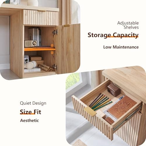 JXQTLINGMU 60" Modern Executive Desk with Storage, Wood Home Office Desk with Drawer & Cabinet, Fluted Computer Writing Desk for Study, Living Room, Bedroom, Oak 6