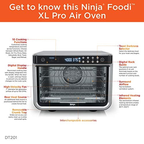 Ninja Air Fryer & Toaster Oven | Foodi Series, XL Pro Air Oven Kitchen Countertop Convection | 10-in-1 Functions | Fits a 5-lb Chicken & Sheet Pan of Vegetables | 1800 Watts | Stainless Steel | DT201 8