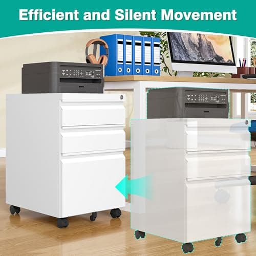 3 Drawer File Cabinet with Wheels,Under Desk File Cabinet with Lock,White Rolling Filing Cabinet,Three Drawer Metal Filing Cabinets for Home Office,Fit A4/Letter/Legal,Fully Assembled Except Casters 9