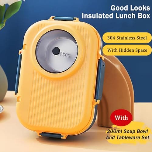 Ausenzup Bento Lunch Box, 304 Stainless Steel Portable Leakproof Lunch Food Containers Set with 3 Compartment for Adults - with Chopsticks Spoon Soup Bowl Gift for Friends, Family (Green) 9