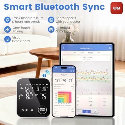 Smart Blood Pressure Monitor with Bluetooth, Automatic Upper Arm BP Machine for Home Use, Large Cuff (8.7”-16.5”), 2x120 Memory, Backlit LED Display, Storage Bag Included, Black 5