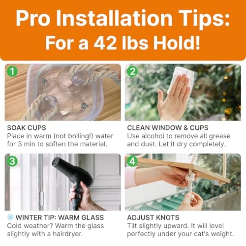 Cat Window Perch with Industrial-Grade Suction Cups - Solid Pine Wood Hammock Bed, Soft Cushion - 42 lb Capacity for Cats Inside 8