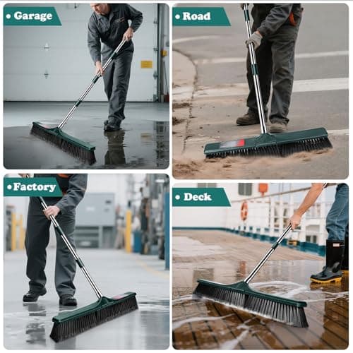 MASTERTOP 24" Push Broom Outdoor, Heavy Duty Garden Brush Broom with 58" Long Handle and Stiff Bristles,Commercial Outdoor Broom for Deck Driveway Garage Yard Patio Warehouse Concrete Floor Cleaning 7