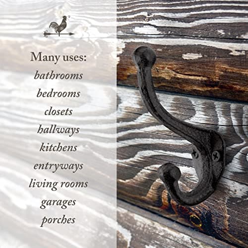 My Fancy Farmhouse Rustic Cast Iron Coat Hooks (10 Pack) Wall Mounted Farmhouse Decorative Wall Hooks, Vintage Hooks for Hanging Coats, Bags, Hats, Towels (Antique Black) 8