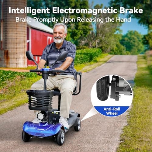 WheelWavi 4-Wheel Mobility Scooter for Adults & Seniors - Heavy-Duty Compact Travel Scooter with Long-Lasting Battery, LED Lights, Basket & Portable Design (Blue) 8
